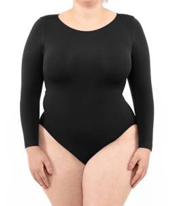 LEELA LAB Langarm Bodysuit Damen Größe Größen, Rundhalsausschnitt und Verstellbarem Verschluss, Nahtloser Technologie - Made in Italy (Black, L/XL) von LEELA LAB