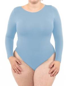 LEELA LAB Langarm Bodysuit Damen Größe Größen, Rundhalsausschnitt und Verstellbarem Verschluss, Nahtloser Technologie - Made in Italy (Desaturated Blue, 3XL) von LEELA LAB
