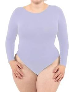 LEELA LAB Langarm Bodysuit Damen Größe Größen, Rundhalsausschnitt und Verstellbarem Verschluss, Nahtloser Technologie - Made in Italy (Lilac, 3XL) von LEELA LAB