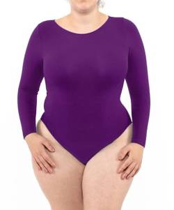 LEELA LAB Langarm Bodysuit Damen Größe Größen, Rundhalsausschnitt und Verstellbarem Verschluss, Nahtloser Technologie - Made in Italy (Violet, XXL) von LEELA LAB