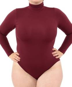 LEELA LAB Langarm Bodysuit mit Rollkragen Damen Größe Größen, Verstellbarem Verschluss, Nahtloser Technologie - Made in Italy (Bordeaux, 3XL) von LEELA LAB