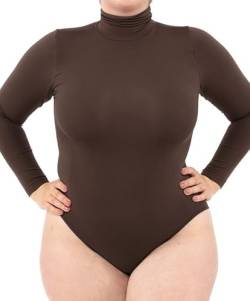 LEELA LAB Langarm Bodysuit mit Rollkragen Damen Größe Größen, Verstellbarem Verschluss, Nahtloser Technologie - Made in Italy (Coffee, 3XL) von LEELA LAB