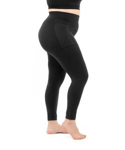 LEELA LAB Sport Leggings Damen Große Größen mit Seitentasche und Hüft Bauchband, aus weicher, Nahtloser Mikrofaser - Made in Italy (Black, 3XL) von LEELA LAB