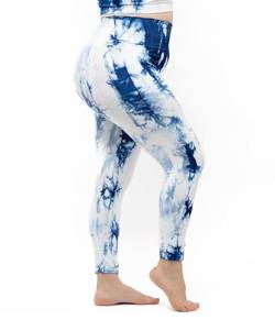 LEELA LAB Sport Leggings Damen Große Größen mit Seitentasche und Hüft Bauchband, aus weicher, Nahtloser Mikrofaser - Made in Italy (Blue tie dye, XXL) von LEELA LAB