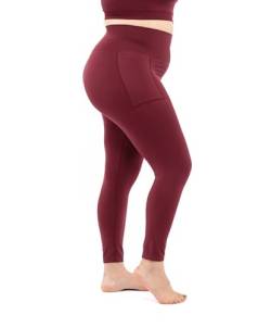 LEELA LAB Sport Leggings Damen Große Größen mit Seitentasche und Hüft Bauchband, aus weicher, Nahtloser Mikrofaser - Made in Italy (Bordeaux, M/L) von LEELA LAB