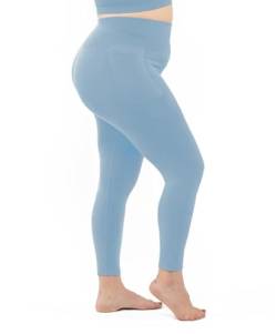 LEELA LAB Sport Leggings Damen Große Größen mit Seitentasche und Hüft Bauchband, aus weicher, Nahtloser Mikrofaser - Made in Italy (Desaturated Blue, 3XL) von LEELA LAB