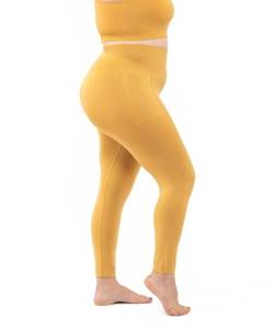 LEELA LAB Sport Leggings Damen Große Größen mit Seitentasche und Hüft Bauchband, aus weicher, Nahtloser Mikrofaser - Made in Italy (Ocher, 3XL) von LEELA LAB