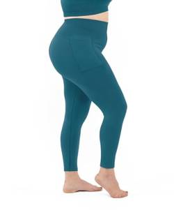 LEELA LAB Sport Leggings Damen Große Größen mit Seitentasche und Hüft Bauchband, aus weicher, Nahtloser Mikrofaser - Made in Italy (Petrol Green, L/XL) von LEELA LAB