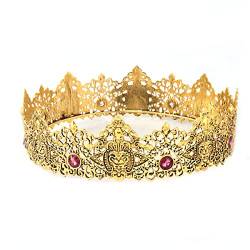 King Men Gold Tiara Krone Imperial Mittelalter Stirnband Kristall Festzug Kostüme für Hochzeit Halloween Fee Kostüm Geburtstag, Medium, Legierung, Strass von LEEMASING