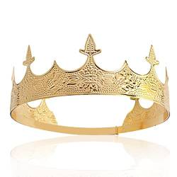 Krone Haarschmuck Königlicher König Diadem Männer Metall Tiaras für Halloween Kostüm (Gold) von LEEMASING