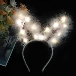 LED-Leuchten Feder Kaninchen Häschen Ohr Stirnband Party Haar Hoop Leuchtende Kopfschmuck Für Weihnachten Junggesellinnenabschied Geburtstag Party Favors (Warmweiß) von LEEMASING
