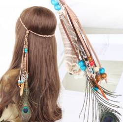 LEEMASING Indische Feder-Stirnbänder, Quaste, Pfauen-Haarband, Boho-Perlen, Kopfschmuck für Frauen und Mädchen, Halloween, Festival, Kopfschmuck von LEEMASING