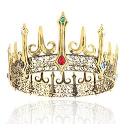 LEEMASING Kristall-Tiara für Hochzeit, Königin, König, Abschlussball, runde Krone für Geburtstag, Kostüm, Hochzeit, Party (dunkelgoldfarben) von LEEMASING