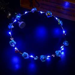 LEEMASING LED-Licht Frauen Blumenmädchen Stirnband Glow Blinking Crown Haarkranz Für Mädchen Frauen Hochzeit Festival Weihnachten Neujahr Party (blau) von LEEMASING
