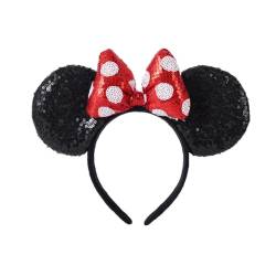 LEEMASING Maus Deluxe Ohrschleife Stirnbänder Pailletten Haarbänder Damen Haarschmuck (Schwarz Rot Weiß Punkt) von LEEMASING