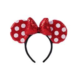 LEEMASING Maus Deluxe Ohrschleife Stirnbänder Pailletten Haarbänder Damen Haarschmuck (rot weiß gepunktet) von LEEMASING