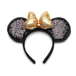 LEEMASING Maus Ohr Schleife Stirnbänder Pailletten Haarbänder Frauen Haarschmuck für Geburtstag Weihnachten Xmas Halloween Party Hochzeit (Schwarz Gold) von LEEMASING