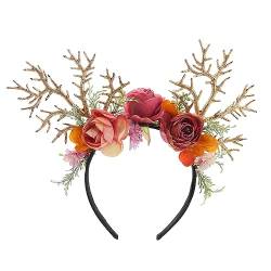 LEEMASING Niedliches Weihnachts-Stirnband mit Hirschgeweih, Blumen-Design, für Weihnachten, Urlaub, Party, Geschenk von LEEMASING