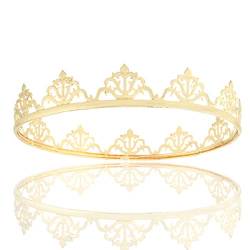 LEEMASING Ultra-einfacher Stil König Königin Krone Haarschmuck für Hochzeit Geburtstag Party Halloween Kostüm Quinceanera (Gold) von LEEMASING