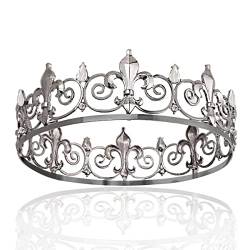 Royal Full King Crown Metall Kronen und Tiaras für Männer Cosplay Hochzeit Abschlussball Party Dekorationen Krone Kopfschmuck Zubehör (Schwarz Weiß) von LEEMASING