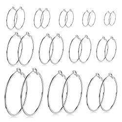 LEEQ 12 Paar Creolen Piercing Ohrreifen Edelstahl Ohr Ringe Set für Frauen Mädchen, 12 Größen, 20-75 mm von LEEQ