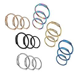 LEEQ 18 Stück Edelstahl Nasenring Nahtlose Kontinuierliche Hoop Ohrringe Septum Piercing Ring für Tragus Knorpel Nase (0,8 mm Dicke) von LEEQ