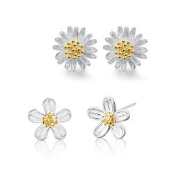 LEEQ 2 Paar Ohrringe Blumen Silber 925 für Mädchen - Hypoallergen Gänseblümchen Ohrstecker Kleine Sonnenblume Ohrring, Niedliche Mode Ohrschmuck für Frauen Kinder von LEEQ