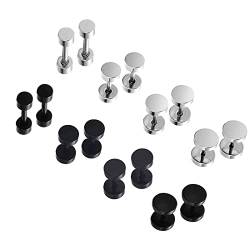 LEEQ 8 Paare Runden Ohrstecker Set Ohrringe für Herren Damen Silber Schwarz 3mm 5mm 6mm 8mm（Silber Schwarz 3cm 5cm 6cm 8cm） von LEEQ