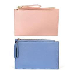 LEEQ Blau Rosa Geldbörse Kleine Geldbörse Multi-Slot PU-Leder Geldbörse Slim Kartenhalter Mini Geldbörse für Männer und Frauen 9,5 * 14 * 0,5 cm (2 Stück) von LEEQ