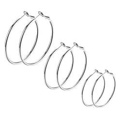 LEEQ Ohrringe für Damen Edelstahl Creolen Huggie Kreolen Ohrringe Große Kreis/Stern/Herz Form Hoop Klappcreolen Fashion（Silber/3pcs） von LEEQ