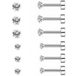 LEEQ Ohrstecker Ohrringe, 6 Größen, 6 Paar,18 g Edelstahl, Cubic Zirkonia, Knorpel, Ohr, Helix, Tragus, Barbell von LEEQ