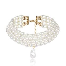 LEEQ Perlenkette weiß Vintage Imitation Perlen 20er Jahre Perlen Kette Festival Party Halsketten Schmuck für Frauen und Mädchen von LEEQ
