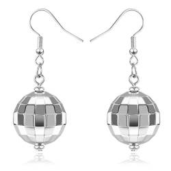 LEEQBCR 1 Paar Disco Ball Ohrringe, 80er Jahre Disco Ball Ohrringe, Punk Disco Ball Schmuck Ohrringe, Damen und Mädchen Vintage Disco Thema Party Kostüm Zubehör (Silber) von LEEQBCR