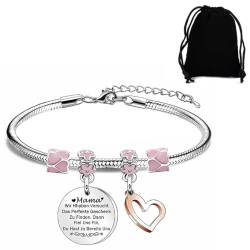 LEEQBCR 1 Pcs rosa Blume Haken Finger Charm Runde Tag Armband,lustige inspirierende Armband,Mutter-Tochter-Armband,Frauen-Armband,Geburtstagsgeschenk für Frau Mädchen Tochter mit schwarzem Samtbeutel von LEEQBCR