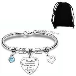 LEEQBCR 1 Stück Blue Diamond Love Charm Armband, witziges Inspirationsarmband, Mutter und Tochter Armband, Damenarmband, Geburtstagsgeschenk für Frau Mädchen Tochter, kommt mit schwarzem Samtbeutel von LEEQBCR