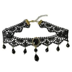 LEEQBCR 1 Stück Gothic Personalisierte Halskette, Schwarz Sexy Spitze Kragen Quaste Edelstein Halskette Halloween Party Zubehör für Frauen Mädchen von LEEQBCR