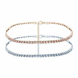 LEEQBCR - 2 Pcs Einfache glitzernde Strass-Halskette für Frauen, kubischer Zirkonia Diamant-Halskette, sexy Modeschmuck, Damen Mädchen Schmuck, Gold Silber von LEEQBCR
