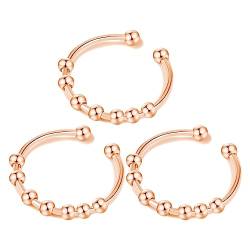 LEEQBCR - 3 Pcs Edelstahl anxiolytische Ring Anti-Stress-Ring einstellbar Swivel Ring Fingerspitze Ring Dekompression Ring-Set für Frauen Männer (Rose Gold) von LEEQBCR