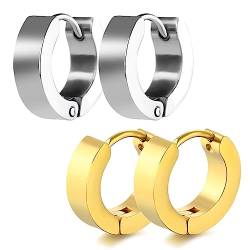 LEEQBCR - 4 Pcs Edelstahl Gold und Silber matt Herren/Damen Ohrringe 4mm/ 12mm klassische runde Ohrringe von LEEQBCR