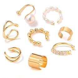 LEEQBCR 8 Stück Ear Cuff,Nicht Piercing Ohr Manschette,Edelstahl Ohr Manschette,Ohrstulpe,Nicht Piercing Clip auf Knorpel Ohrringe für Männer Damen,Ohrclips Ohr（Gold） von LEEQBCR