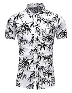 LEFTGU Herren bedrucktes Hawaii-Hemd mit Knopfleiste, schmale Passform - Weiß - XX-Large von LEFTGU