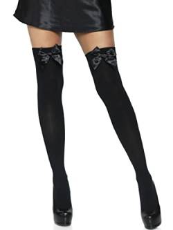 LEG AVENUE 6255Q - Durchsichtige Halterlose Strümpfe mit Schleife, Übergröße (EUR 42-46), schwarz, Damen Karneval Kostüm Fasching von LEG AVENUE