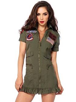 LEG AVENUE Damen Lizenziertes Top Gun Flight Dress Kostüm, Khaki/Grün, Small von LEG AVENUE