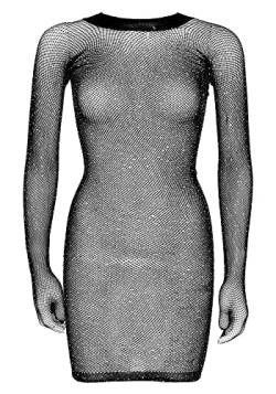 LEG AVENUE Women's Rhinestone Fishnet Gloved Mini Dress Costume Accessories, Schwarz, 1X-2X von LEG AVENUE