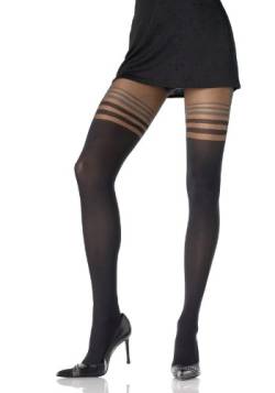 Leg Avenue - Blickdichte Lycra-Strumpfhose mit transparenten Streifen - One Size - Schwarz - 7811 von LEG AVENUE