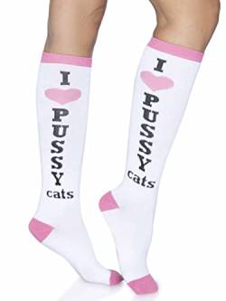 Leg Avenue Damen Pussycat Kniestrümpfe Strumpfhose, weiß/rosa, Einheitsgröße von LEG AVENUE