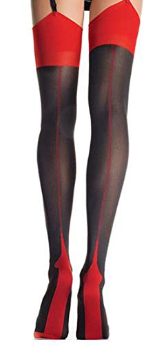 LegAvenue Strapsstrümpfe rot schwarz Rücknaht 4796ML, schwarz/rot (black/red), Einheitsgroesse (Onesize) von LEG AVENUE
