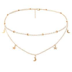 Legitta Damen Halskette Choker Gold Kette mit Anhänger Stern Mond für Frauen Mädchen-EA24 von LEGITTA
