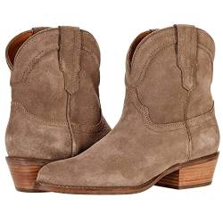 LEHOOR Damen Cowboy-Western-Stiefeletten, spitzer Zehenbereich, niedriger gestapelter Absatz, Cowgirl-Stiefel, V-Schnitt, Vintage, Slouch 5.1 cm, klobiger Blockabsatz, Wildleder Taupe, 38.5 EU von LEHOOR