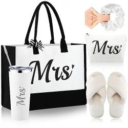 LEIFIDE Bride Tote Bag Bride Gifts Set 5 Pcs Makeup Bag Bride Stainless Tumbler Cup Bride Slippers White Hair Tie Slippers for Bridal Shower Bachelorette Party Wedding Day Gifts for Bride, Wie auf den von LEIFIDE